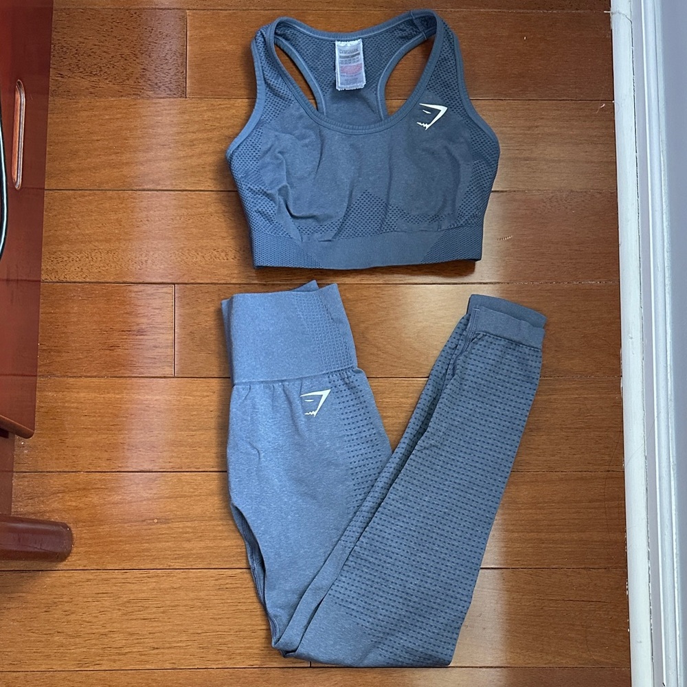 Gymshark Blue workout set bra and leggings